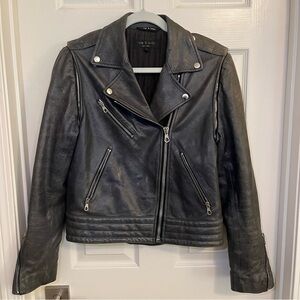 Rag and Bone Gray Distressed Leather Biker Jacket Size 6